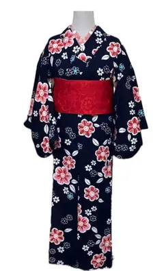 花柄浴衣 紺色 ゆかた　シンプル柄　浴衣単品　着物