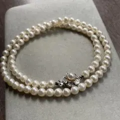 本真珠 パール二連ネックレス 花モチーフクラスプ 6.5-7mm SILVER 本真珠 パール二連ネックレス 花モチーフクラスプ 6.5-7mm SILVER