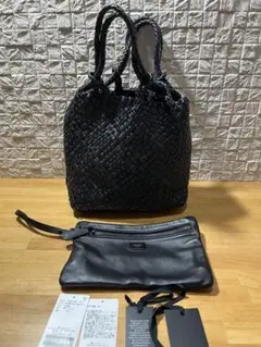 美品一度使用　ファロルニ　イントレチャート　トートバッグ巾着ショルダー黒ブラック