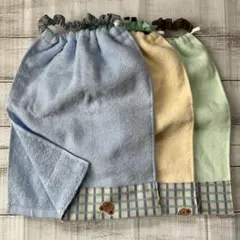 おりこうタオル おりこうエプロン チェック×くま 二重 3枚セット