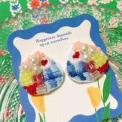 夏の訪れ◎刺繍ピアスorイヤリング Blue レトロ ハンドメイド