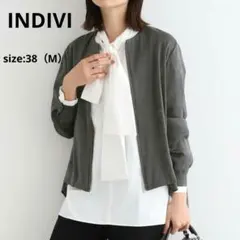 INDIVI インディヴィ 【洗える／UVケア】スエード調サテンジップブラウス