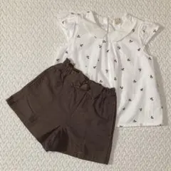 プティマイン さくらんぼ刺繍 半袖ブラウス 120 キュロット ブランシェス