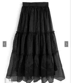 オーガンジー切替シアーチェック柄フレアスカート[ws18]