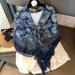 ストール ショール 大判 バンダナ ペイズリー シアー オールシーズン 紺★5