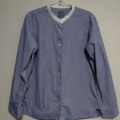 無印良品　スタンドカラーシャツ　ブルーストライプ