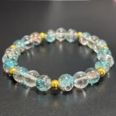 ハンドメイド ブレスレット アイスブルー ガラスビーズ 夏 キラキラ