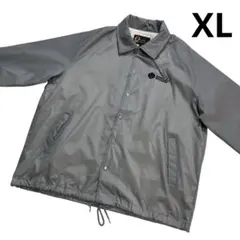 90s ナイロン コーチジャケット XL シルバーグレー 黒 白 刺繍 企業系
