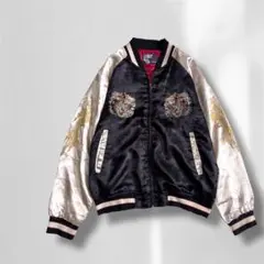 スカジャン ブラック ゴールド ドラゴン刺繍入り スタイリッシュ 長袖 B176