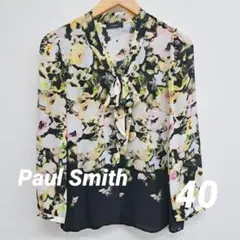 Paul Smith シースルー ブラウス 花柄 フラワープリント 長袖 ブルー 