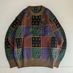 80s デッドストック ジャガードニット 総柄　日本製 ミズノ　レトロモダン