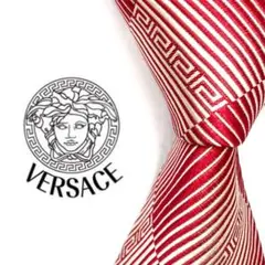 ◆美品◆VERSACE ネクタイ 赤色 幾何学模様 光沢感