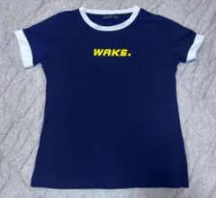 WAKE. ロゴプリント リンガーTシャツ ネイビー