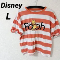 希少★ Disney 【L】プーさん ストライプTシャツ オレンジ ディズニー