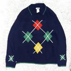 USA製 襟付き　プルオーバー　ニット　アーガイル　オールドスクール　80s