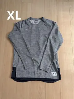 PUMA 長袖カットソー グレー×ネイビー ロゴプリント