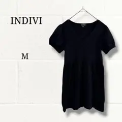 INDIVI インディヴィ パフスリーブ Vネック ニット チュニック 黒 38のサムネイル