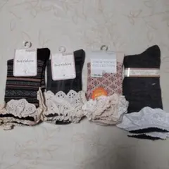 フリルレース付クルーソックス　4点セット