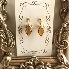 5980　ピアス ゴールド　ハンドメイド茶イヤリング可　オレンジブラウンドロップ