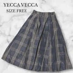 イェッカヴェッカ　フレアスカート　チェック柄　ひざ丈　カジュアル　春秋　カーキ