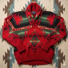 【希少XL】ネイティブ柄 ラルフローレン ハンドニット ショールカラー 90s