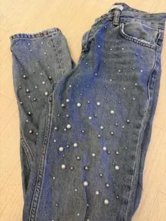 ZARA BASIC Z1975 DENIM パール装飾 ダメージデニム