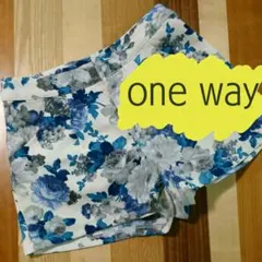 ワンウェイ one way ショートパンツ 花柄 青 裏地あり