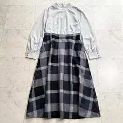 ブルーレーベルクレストブリッジ チェッククロッシングビエラコンビドレス グレー