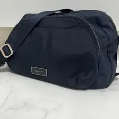 美品 agnes.b アニエスベー ショルダーバッグ ネイビー ナイロン ロゴ