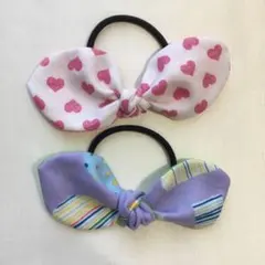 リボン ヘアゴム ハンドメイド　２つセット　明るい柄　おおぶりリボン