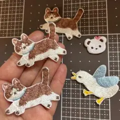 【送料込】大きめ 猫 くま アヒル ワッペと ステッカー 動物 刺繍 モチーフ