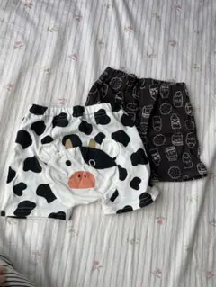 80 牛柄・ミルクボトル柄パンツ2枚セット