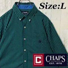 CHAPS 長袖チェックシャツ グリーン ボタンダウン 胸ポケット ロゴ