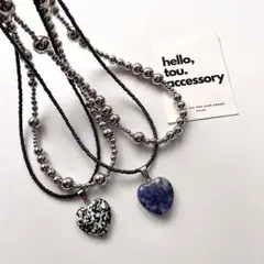 シルバービーズネックレス　ブラックハートモチーフネックレス　チョーカー