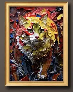 幸福の猫　開運•風水ヒーリング　開運絵画グラフィックアート　額縁付き