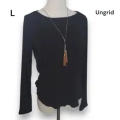 【アングリッド】長そでリブニット カットソー L 黒 シンプル 秋冬4994