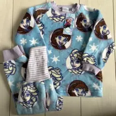 新品　90cm アナ雪　フリースパジャマ　腹巻き付き　水色