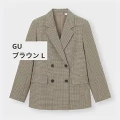 GU ダブルブレストチェックジャケット レディース Lサイズ ブラウン