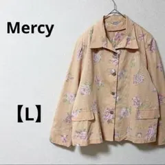 メルシー【L】綿100%　長袖シャツジャケット　花柄　ベージュ　ボタン　羽織り