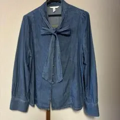 デニムリボン付き長袖シャツ S