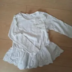 プティマイン 110 ホワイトリボン付き長袖シャツ