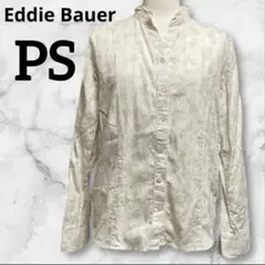 Eddie Bauer アイボリー 花柄　長袖シャツ PS フリル襟　おしゃれ