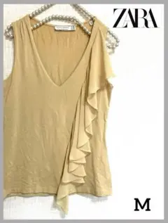 ZARA WOMAN フリルカットソー　ノースリーブ　M