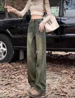SHEIN カジュアル ルーズ ハイウエスト ストレートレッグ ジーンズ