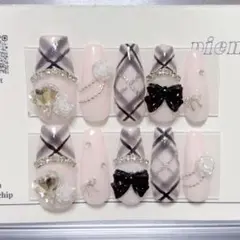 現品ネイルチップ スナ系 ワンホンネイル 量産系ガーリー ちゅるんネイル