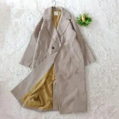 earth プレミアム 太畝コーデュロイ ロングコートF くすみベージュ