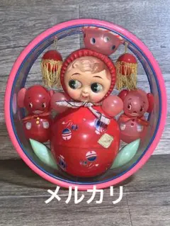 当時物 戦前 セルロイド キューピー 人形 起き上がりこぼし 昭和 レトロ 大型☆オレンジ色☆セルロイド☆キューピー 人形 40．7cm