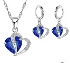 サファイア風石 ハート型 ネックレスとピアスセット