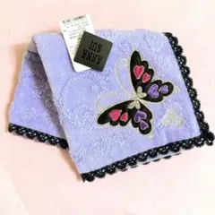 新品　アナスイ　ハンドタオル　ハンカチ　ANNA SUI 紫　蝶々　刺繍のサムネイル