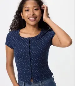 UNIQLO ワッフルフルオープンミニT ネイビー 花柄 Sのサムネイル